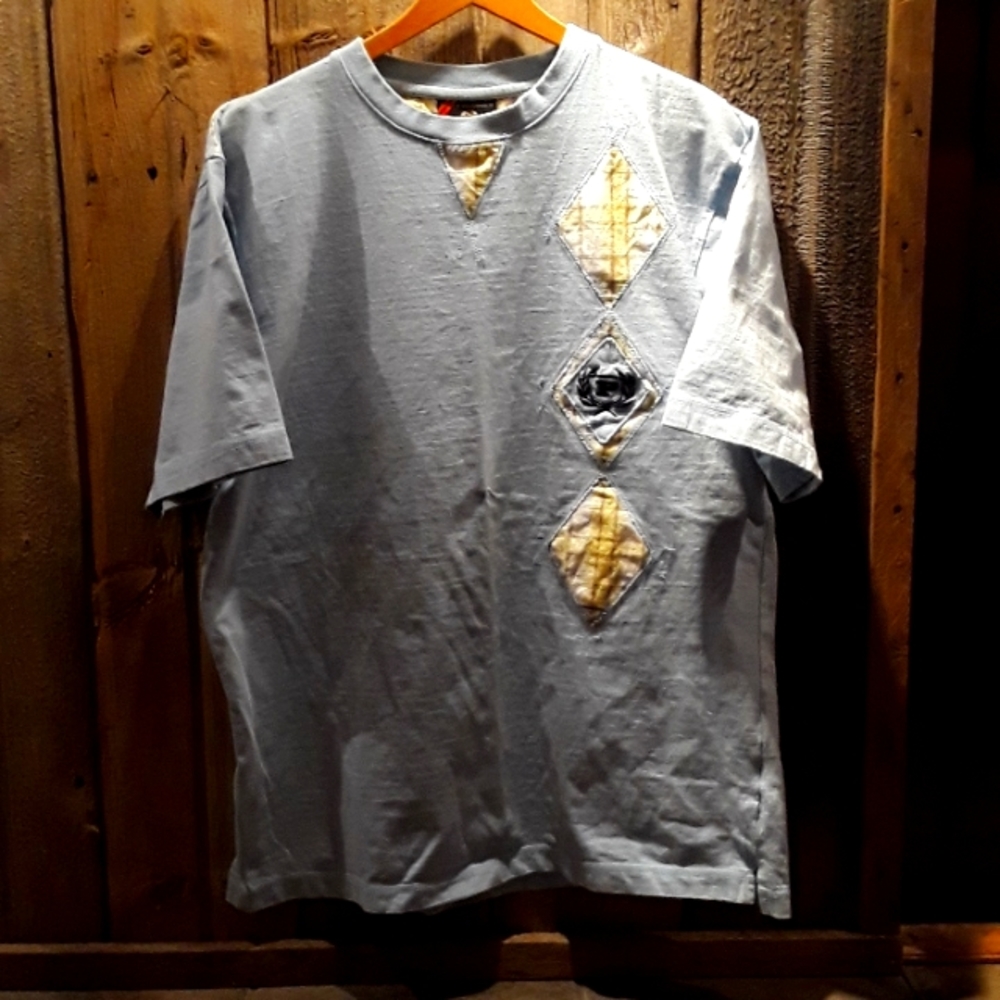 Phat farm T-shirt XL Lt blue with white brown yellow plaid accents